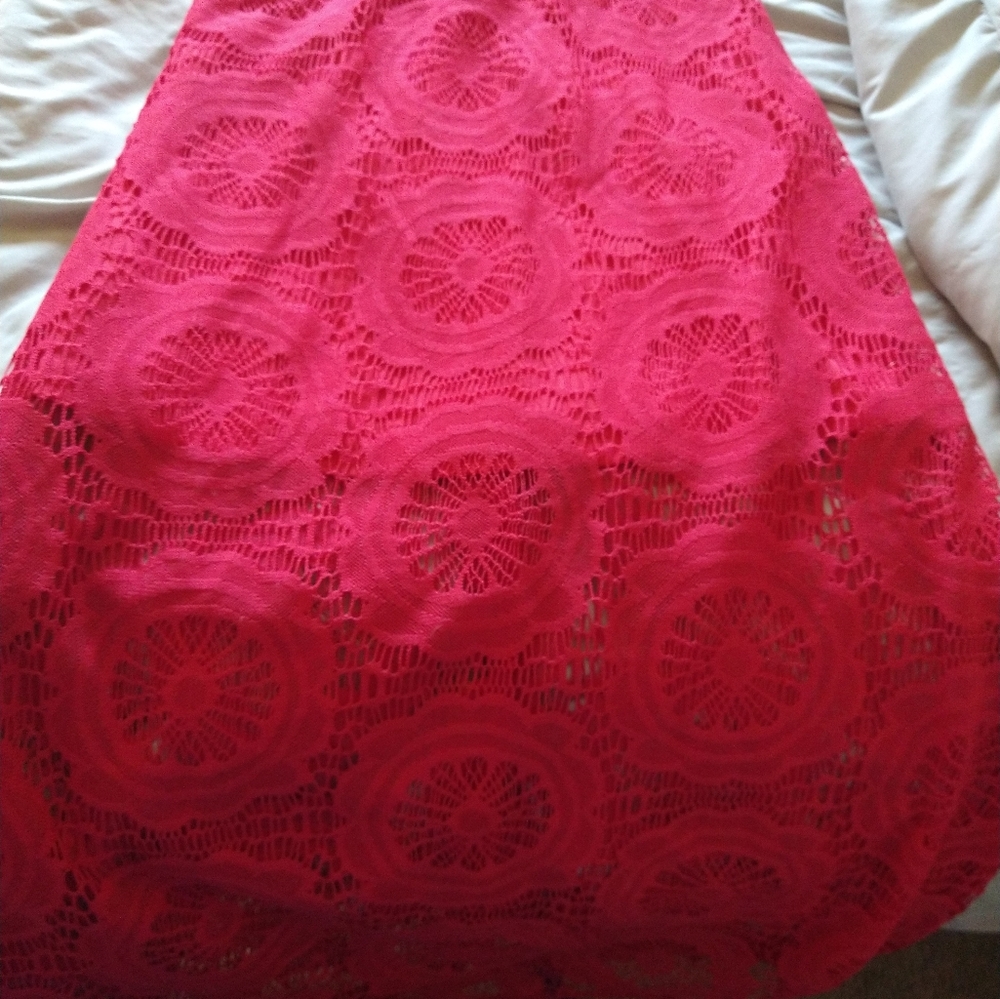 Hot pink skirt with lace overlay
